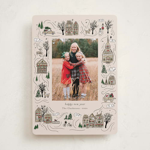 This is a snicker doodle holiday photo cards with standard by Cindy Reynolds called holiday village printing on recycled smooth signature in standard
