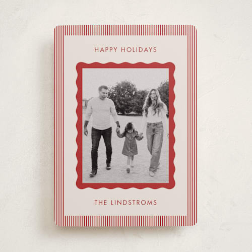 This is a eggnog holiday photo cards with standard by Kelly Schmidt called wavy edge printing on recycled smooth signature in standard