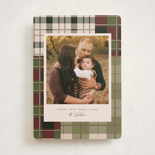 This is a balsam fir holiday photo cards with standard by Megan Cash called madras printing on recycled smooth signature in standard