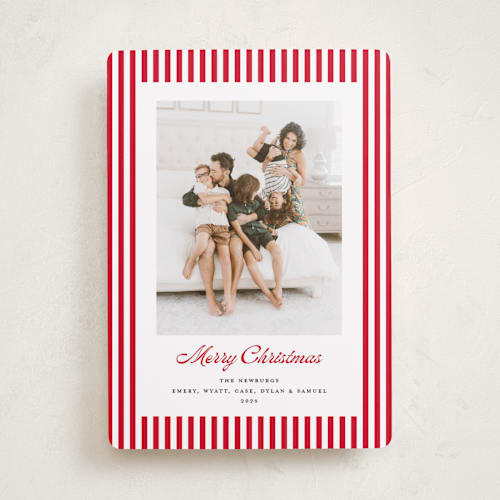This is a candy cane holiday photo cards with standard by Erika Firm called mini cabana stripes printing on recycled smooth signature in standard