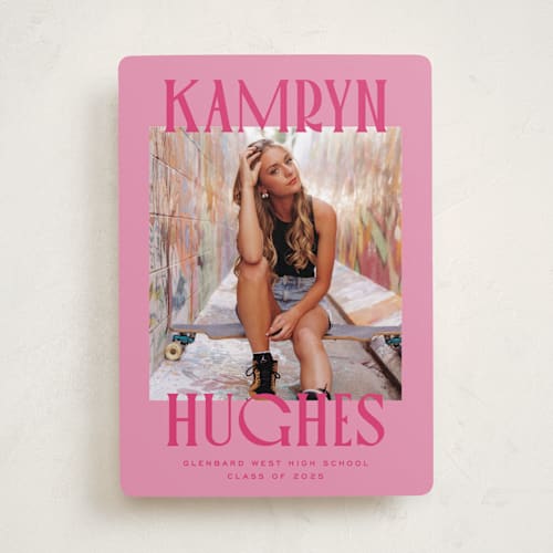 This is a bubblegum graduation announcements with standard by Erin German called kamryn printing on recycled smooth signature in standard