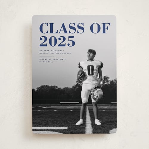 This is a midnight graduation announcements with standard by Emily Sabol Goss called bold headline printing on recycled smooth signature in standard