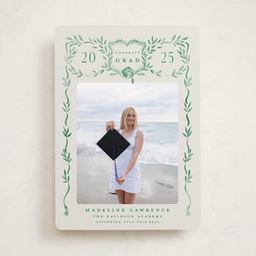 This is a laurel graduation announcements with standard by Petra Kern called grad crest printing on recycled smooth signature in standard