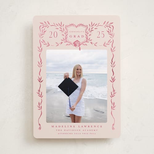 This is a rosebud graduation announcements with standard by Petra Kern called grad crest printing on recycled smooth signature in standard