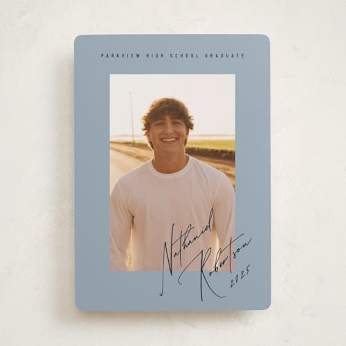 This is a slate graduation announcements with standard by Stacy Maalouf called grad signature printing on recycled smooth signature in standard