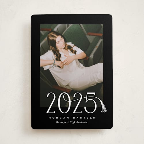 This is a tuxedo graduation announcements with standard by Carolyn MacLaren called candid date printing on recycled smooth signature in standard