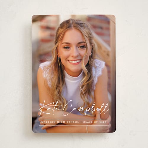 This is a linen graduation announcements with standard by Erica Krystek called signature grad printing on recycled smooth signature in standard