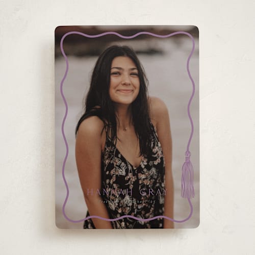 This is a orchid graduation announcements with standard by Susan Zinader called tassel scallop printing on recycled smooth signature in standard