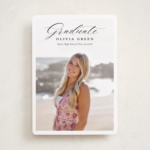 This is a onyx graduation announcements with standard by Sarah Curry called portrait script printing on recycled smooth signature in standard