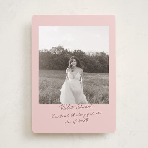 This is a blush graduation announcements with standard by Sara Hicks Malone called scrapbook printing on recycled smooth signature in standard