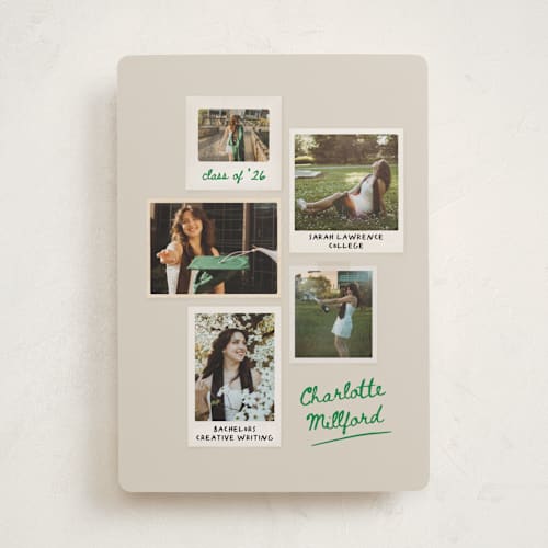 This is a cement graduation announcements with standard by Kamala Nahas called ephemeral printing on recycled smooth signature in standard