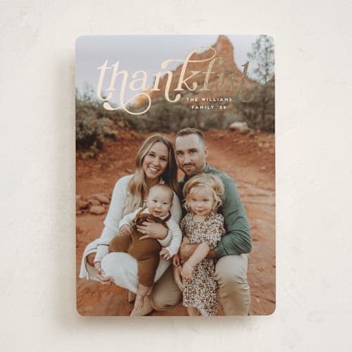 This is a cotton thanksgiving cards invitations with foil pressed by Tamara Hilje called navarra printing on recycled smooth signature in standard