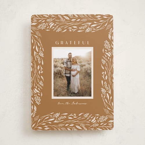 This is a acorn thanksgiving cards invitations with standard by Megan Alissa called a season of thanks printing on recycled smooth signature in standard