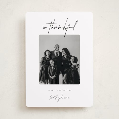 This is a noir thanksgiving cards invitations with standard by Brynne Foster called thankful ink printing on recycled smooth signature in standard