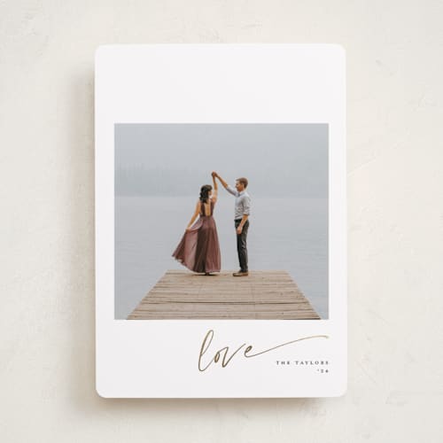 This is a licorice foil stamped valentine cards with foil pressed by Eric Ransom called minimal love printing on recycled smooth signature in standard