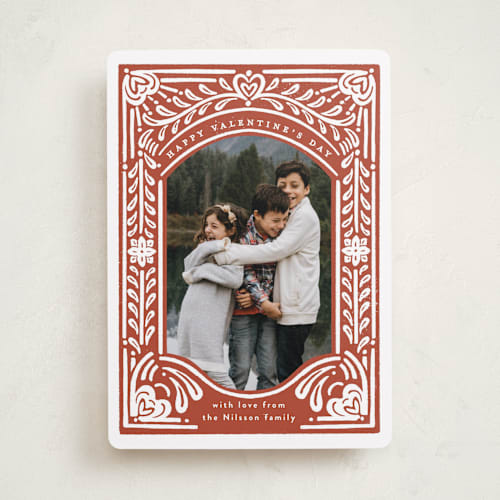 This is a rust valentines day with standard by Shiny Penny Studio called scandinavian heart block print printing on recycled smooth signature in standard