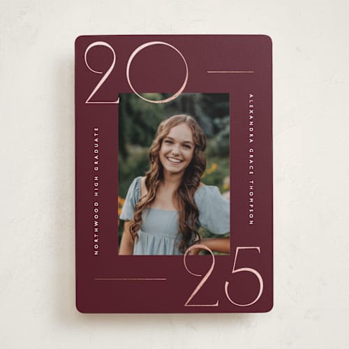 This is a celebrate graduation announcements with foil pressed by Kelly Schmidt called numbered printing on recycled smooth signature in standard