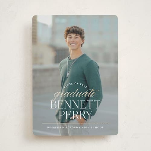 This is a pearl graduation announcements with foil pressed by Jennifer Postorino called academy printing on recycled smooth signature in standard