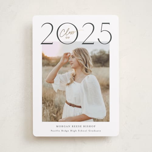 This is a charcoal graduation announcements with foil pressed by Carolyn MacLaren called top of class printing on recycled smooth signature in standard