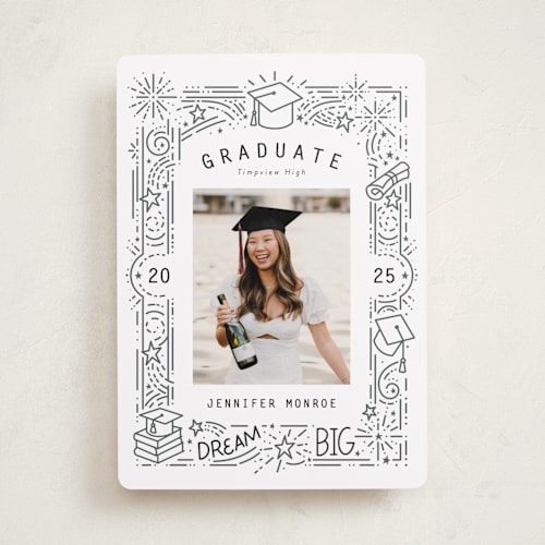 This is a snow graduation announcements with standard by Stephanie Hawkes called dream big grad printing on recycled smooth signature in standard