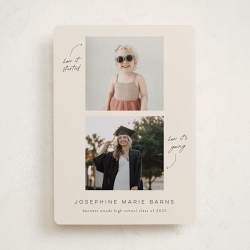 This is a classic black graduation announcements with standard by Ashley DeMeyere called simple timeline printing on recycled smooth signature in standard