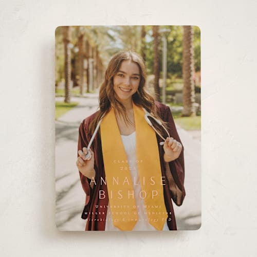 This is a rose graduation announcements with standard by Ani Somi called straight up printing on recycled smooth signature in standard