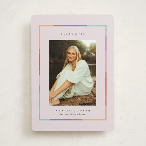 This is a petal graduation announcements with standard by Carrie Moradi called candy rainbow printing on recycled smooth signature in standard