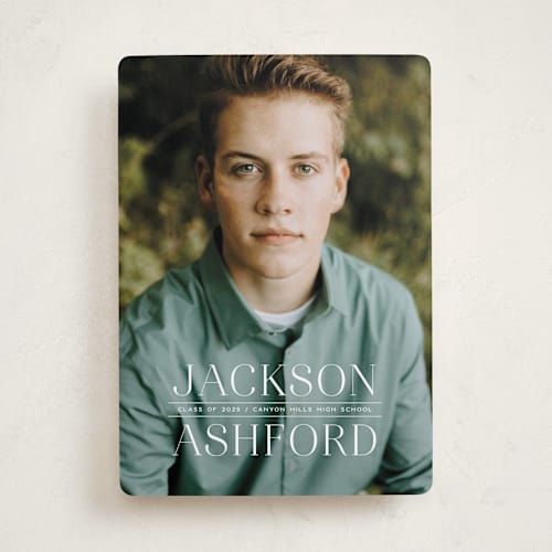 This is a limestone graduation announcements with standard by Erica Krystek called classy stack printing on recycled smooth signature in standard