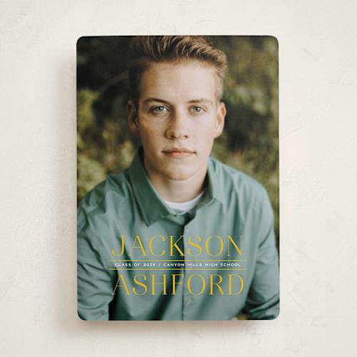 This is a canary graduation announcements with standard by Erica Krystek called classy stack printing on recycled smooth signature in standard
