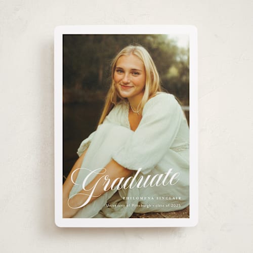 This is a crystal graduation announcements with standard by chocomocacino called mustacciuoli printing on recycled smooth signature in standard