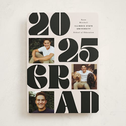 This is a cream graduation announcements with standard by Baumbirdy called vintage bold printing on recycled smooth signature in standard