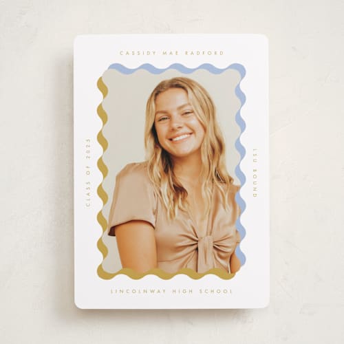This is a aqua graduation announcements with standard by Baumbirdy called wavy frame printing on recycled smooth signature in standard