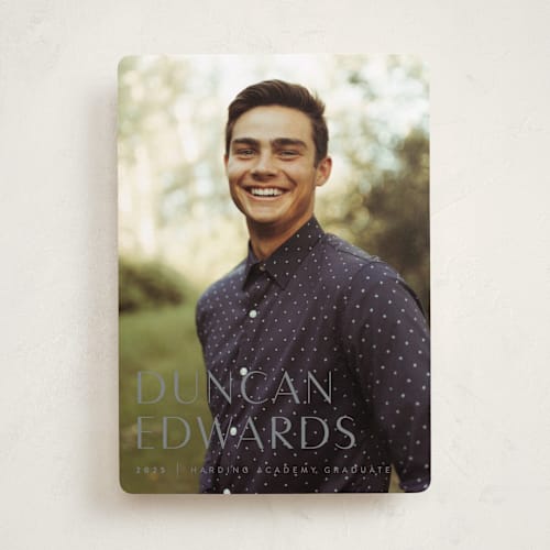 This is a graphite graduation announcements with standard by Sara Hicks Malone called classic printing on recycled smooth signature in standard