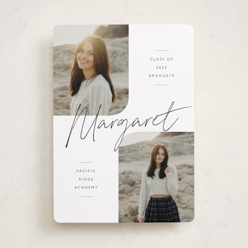 This is a cotton graduation announcements with standard by Carolyn MacLaren called rounded double printing on recycled smooth signature in standard