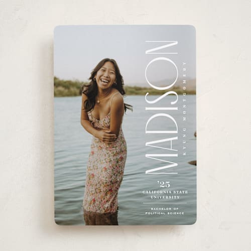 This is a snow graduation announcements with standard by Owl and Toad called pillar printing on recycled smooth signature in standard