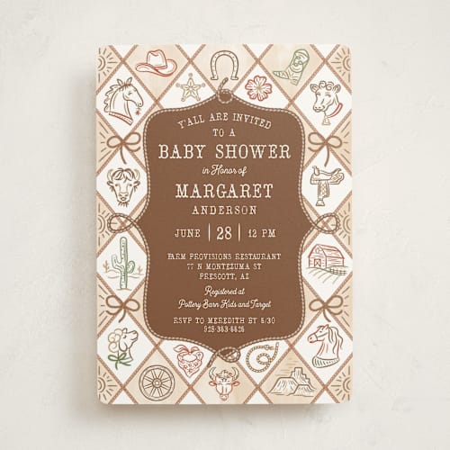 This is a saddle baby shower invitations with standard by Paper Sun Studio called cowboy baby printing on signature in standard