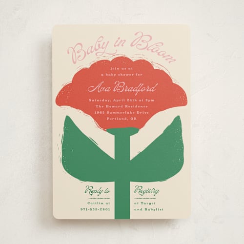This is a poppy baby shower invitations with standard by Lisa McLean called tulip printing on signature in standard