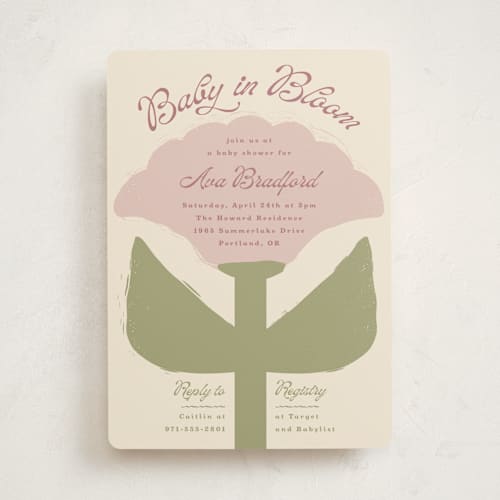 This is a lilac baby shower invitations with standard by Lisa McLean called tulip printing on signature in standard