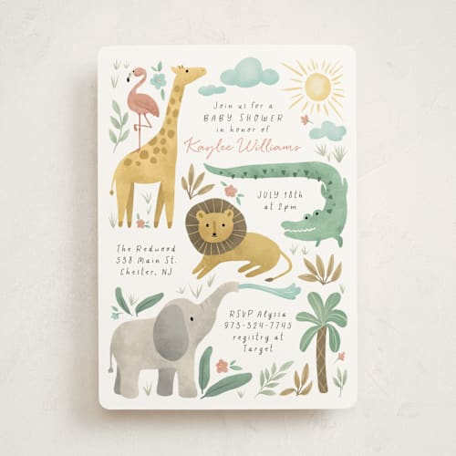 This is a cotton baby shower invitations with standard by Randi Cirelli called safari adventure printing on signature in standard