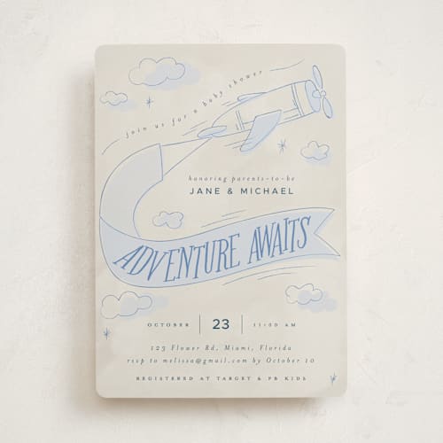 This is a sky baby shower invitations with standard by Vera Lim called fly with me printing on signature in standard