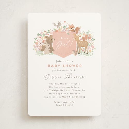 This is a petal baby shower invitations with standard by Jennifer Wick called banner announcement printing on signature in standard