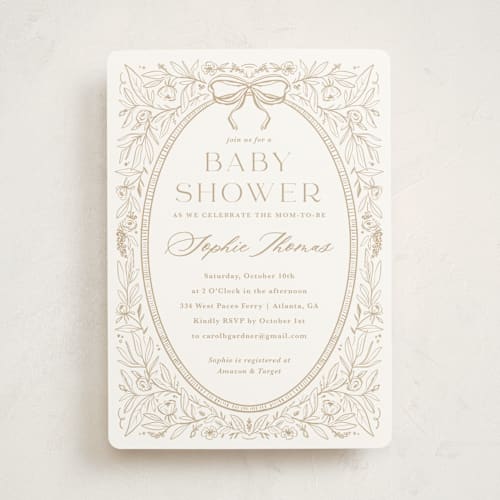 This is a champagne baby shower invitations with standard by Kristen Smith called parisian garden printing on signature in standard