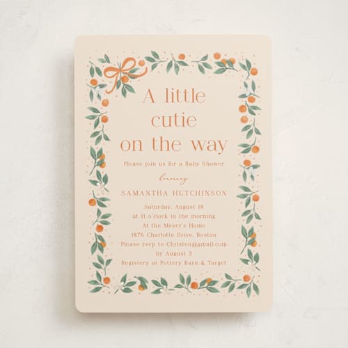 This is a cream baby shower invitations with standard by frau brandt called cutie frame printing on signature in standard