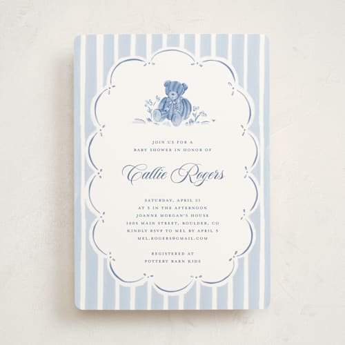 This is a gardenia baby shower invitations with standard by Pati Cascino called french teddy bear printing on signature in standard