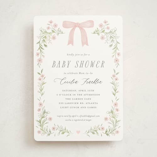This is a blush baby shower invitations with standard by Paper Raven Co. called dainty garden printing on signature in standard