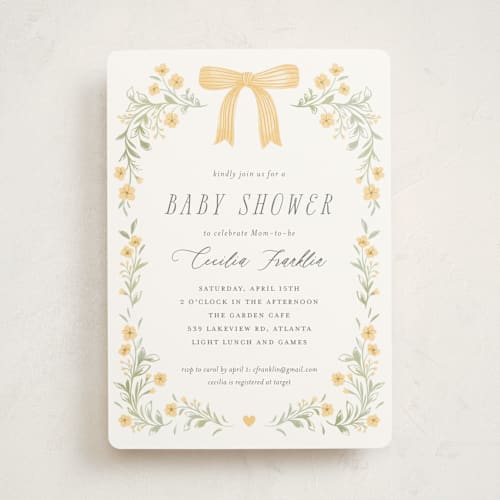 This is a buttercup baby shower invitations with standard by Paper Raven Co. called dainty garden printing on signature in standard
