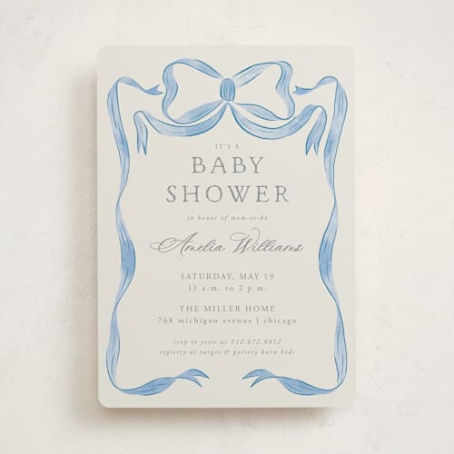 This is a baby blues baby shower invitations with standard by Lehan Veenker called vintage bow printing on signature in standard
