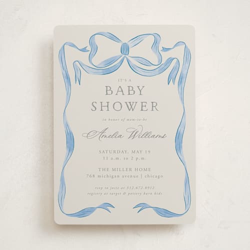 This is a baby blues baby shower invitations with standard by Lehan Veenker called vintage bow printing on signature in standard