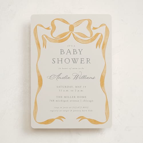 This is a orange blossom baby shower invitations with standard by Lehan Veenker called vintage bow printing on signature in standard
