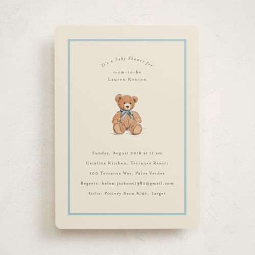 This is a frost baby shower invitations with standard by Becky Nimoy called antique teddy bear printing on signature in standard